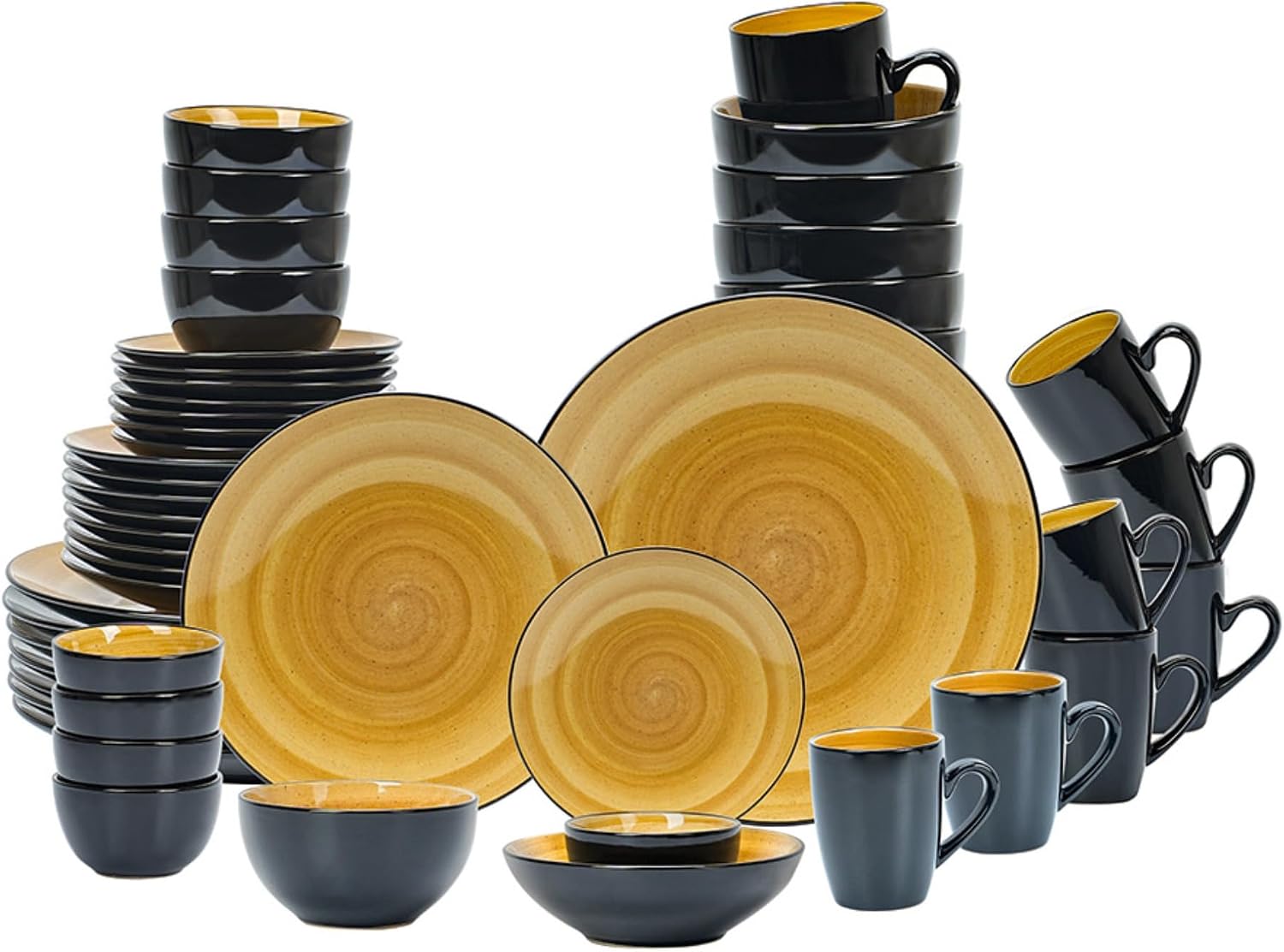 Stoneware Sonoma 56pc Dinnerware Set, Black + Speckled Spin Wash Yellow