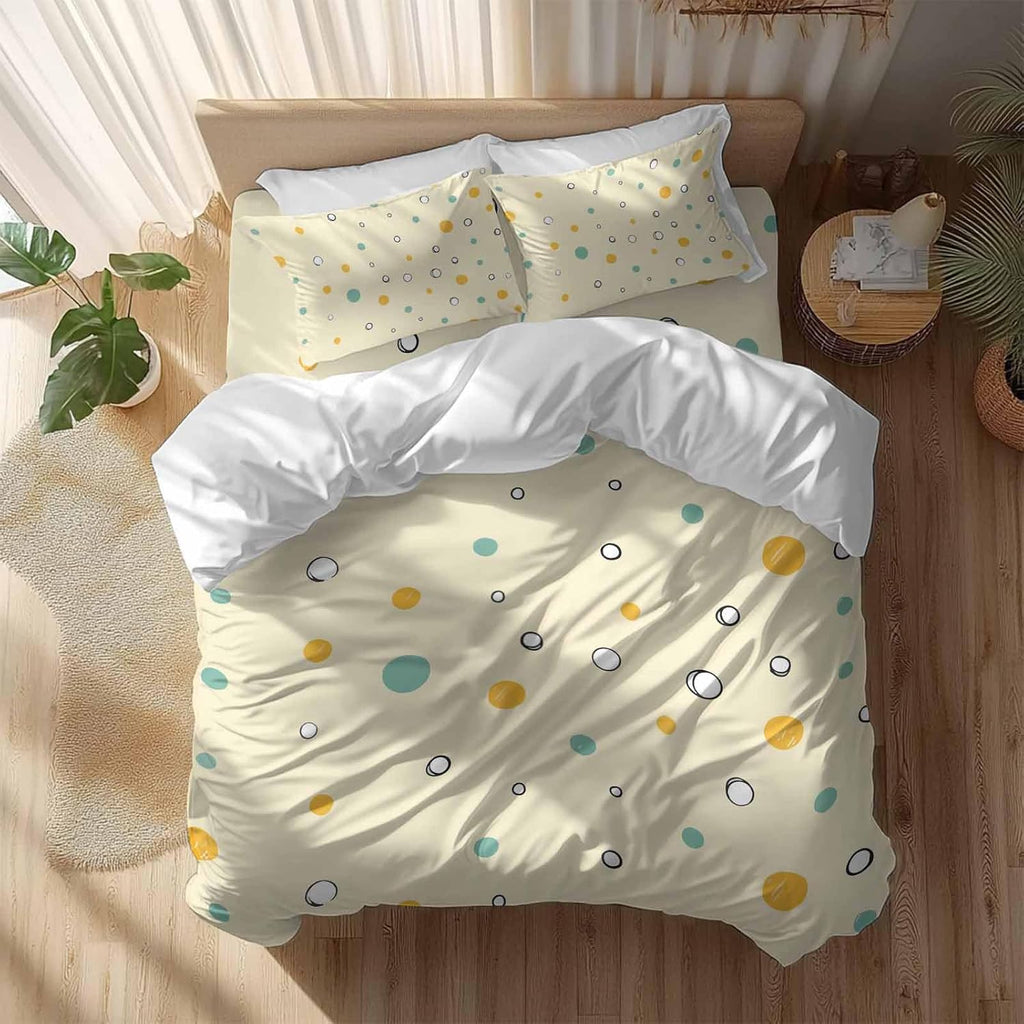 Prime Leader Polka Dot Duvet Cover Set Queen Size 4 Pieces Green Yellow Polka Dot Warm Yellow Cute Summer Bedding Set with Zipper Closure, 1 Comforter Cover 90x92 Inches 1 Flat Sheet & 2 Pillow Cases