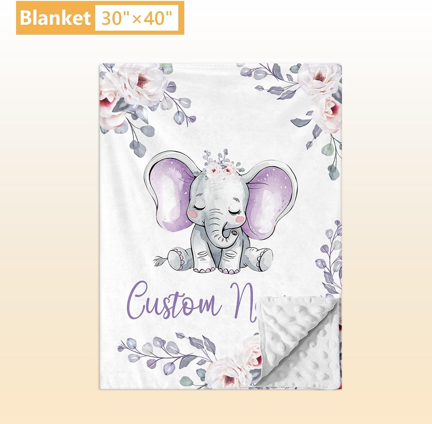 Terwex Personalized Baby Crib Bedding Set, 5 Pcs Custom Name Nursery Bedding Set, Purple Elephants Baby Bedding Set for Girls Boys, Double Layer Baby Crib Sets, Customized Gifts for Toddlers Infants