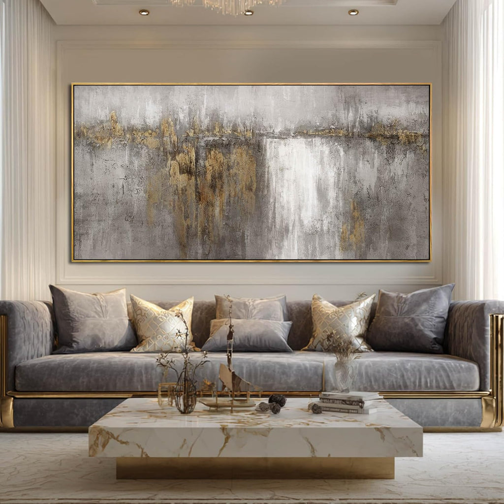 Neutral Canvas Arts Gold Wall Art Decor Framed Abstract Pictures Grey Prints Artwork for Living Room Bedroom Dining Room Home Office Decor 29'x58'