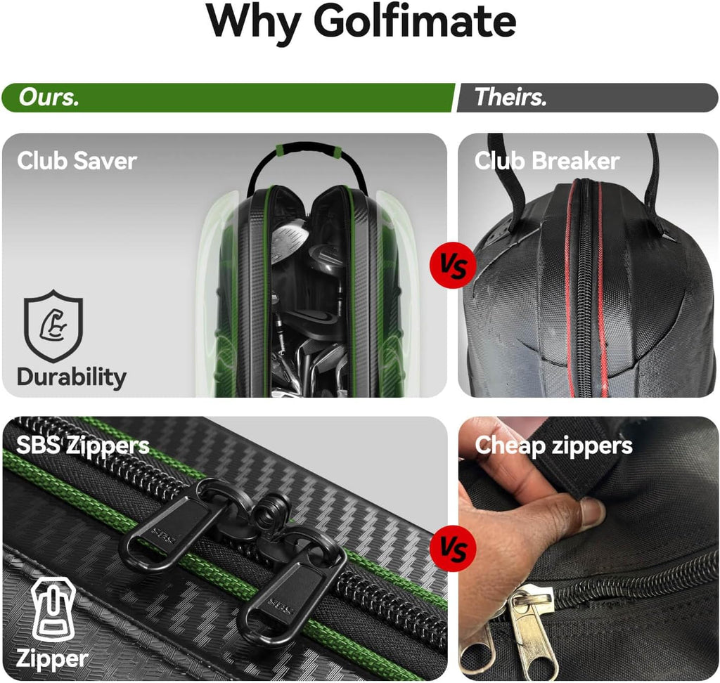 Golf Travel Bags for Airlines with Carbon Fiber Hard Top, Protective Club Traveling Cover with Wheel, Golf Club Carrier Case for Airplanes, Thick Padding, Durable Zippers and 2 Sided Spacious Pockets
