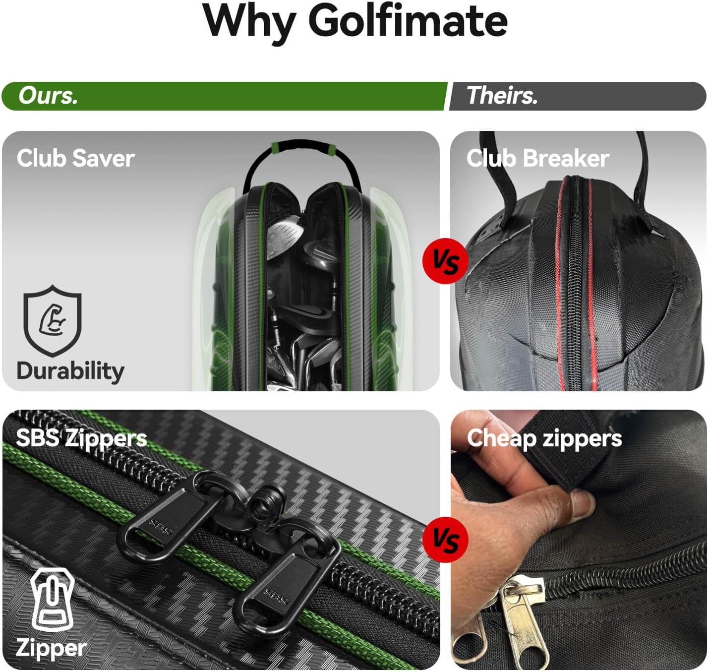 Golf Travel Bags for Airlines with Carbon Fiber Hard Top, Protective Club Traveling Cover with Wheel, Golf Club Carrier Case for Airplanes, Thick Padding, Durable Zippers and 2 Sided Spacious Pockets
