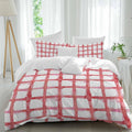 Retro Red Checkered Duvet Cover Set Queen Size 4 Pieces Watercolor Lines Geometric Minimalist Bedding Set with Zipper Closure, 1 Comforter Cover 92x106 Inches 1 Flat Sheet & 2 Pillow Cases