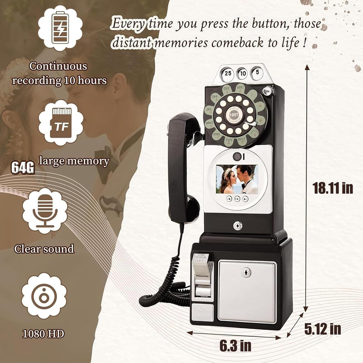 1080p Video Guestbook Wedding Phone, Video & Audio Guest Book, 64GB Large Memory, Clear Voice, Personalized Wedding Guestbook Decorations for a Variety of Memorable Party Occasions Bless,White