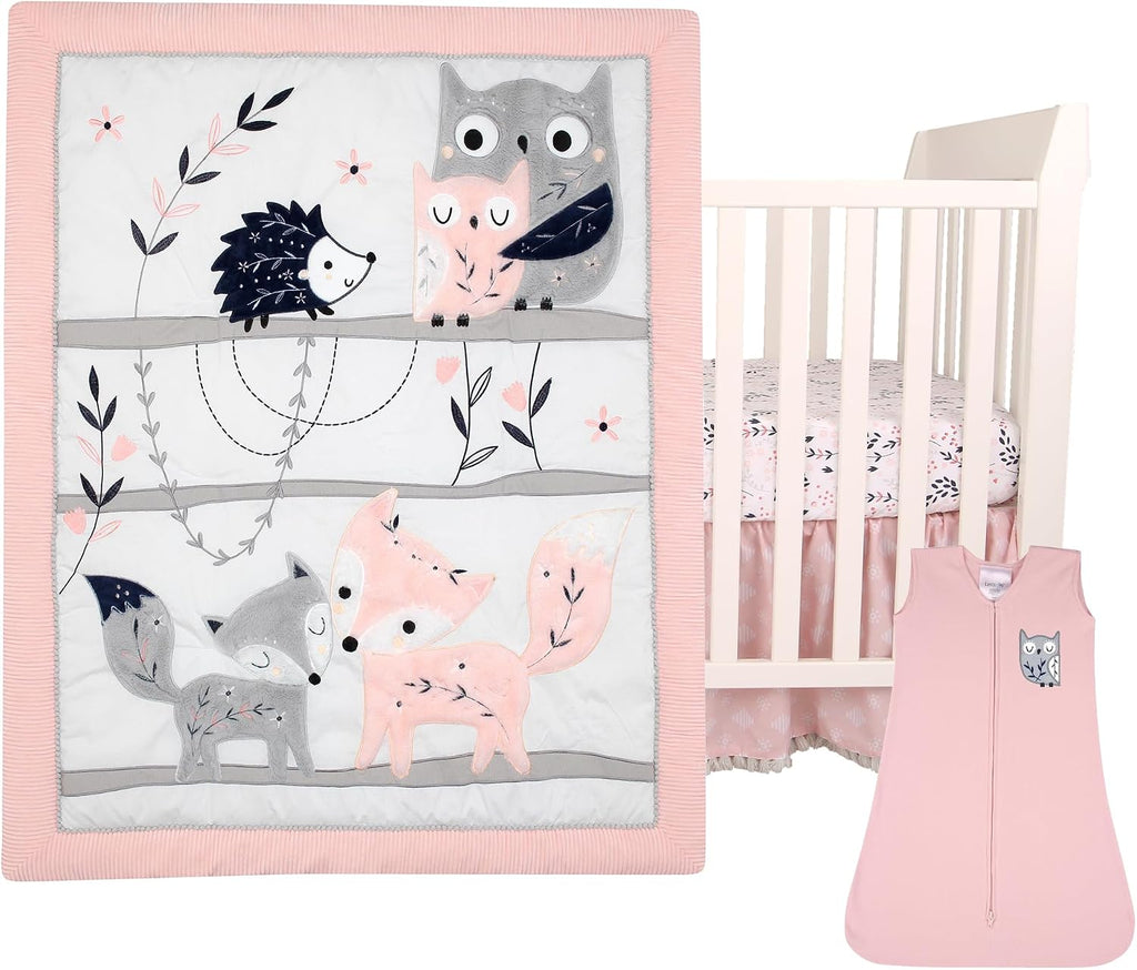 Lambs & Ivy Forever Friends 4-Piece Nursery Crib Baby Bedding Set - Blue, Pink