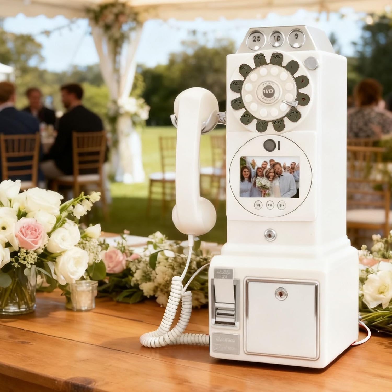 Audio Guest Book Wedding Phone, 1080P HD Customized Video Messages, 5-7 Hours of Use, Wedding Phone Guestbook, for a Variety of Memorable Party Occasions White-32GB