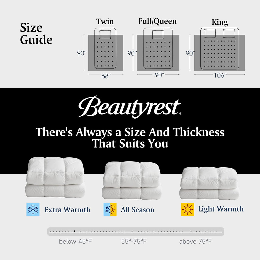Beautyrest Goose Down Fiber Comforters Queen Size, Extra Warmth 100% Cotton Fabric Hotel Collection Luxury White Duvet Insert, Breathable Bedding Comforters for Winter and Cold Weather, 90x90 Inch