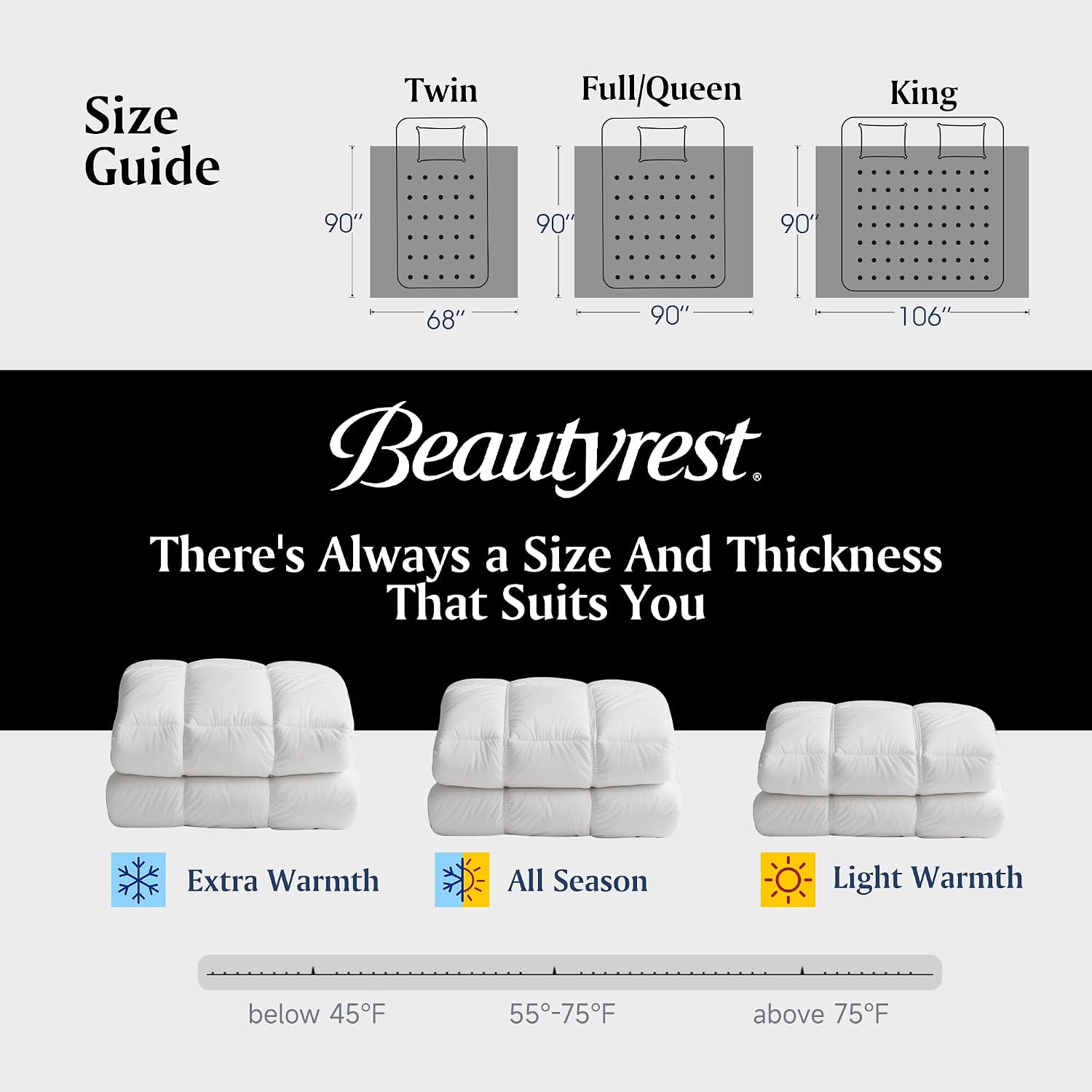 Beautyrest Goose Down Fiber Comforters Queen Size, Extra Warmth 100% Cotton Fabric Hotel Collection Luxury White Duvet Insert, Breathable Bedding Comforters for Winter and Cold Weather, 90x90 Inch