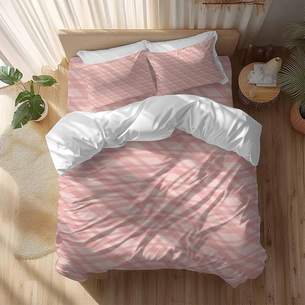 Prime Leader Pink Stripes Duvet Cover Set Queen Size 4 Pieces Modern Simple Light Pink Stripes Bedding Set with Zipper Closure, 1 Comforter Cover 86x86 Inches 1 Flat Sheet & 2 Pillow Cases