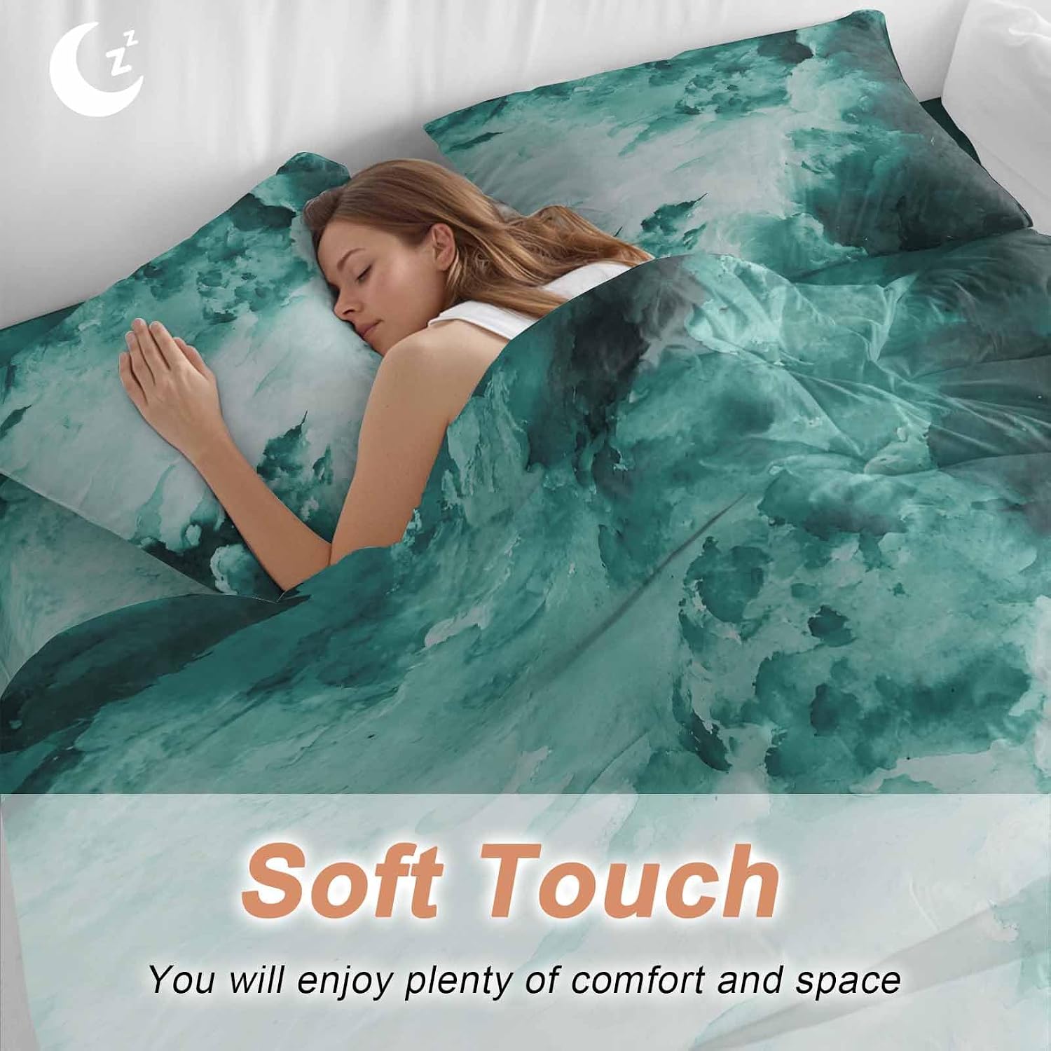 Prime Leader Clouds Duvet Cover Set Queen Size 4 Pieces Abstract Gradient Green Clouds Sky Bedding Set with Zipper Closure, 1 Comforter Cover 86x86 Inches 1 Flat Sheet & 2 Pillow Cases
