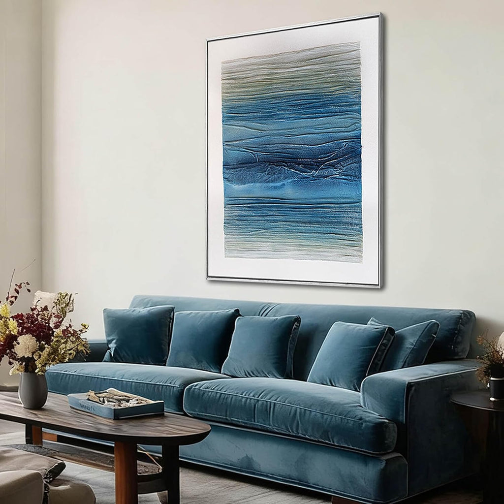 SHEYOYE Blue Canvas Wall Art, 36x48 Hand-Painted Oil Painting, Textured Wall Art, Ready to Hang, for Living Room, Bedroom, Study