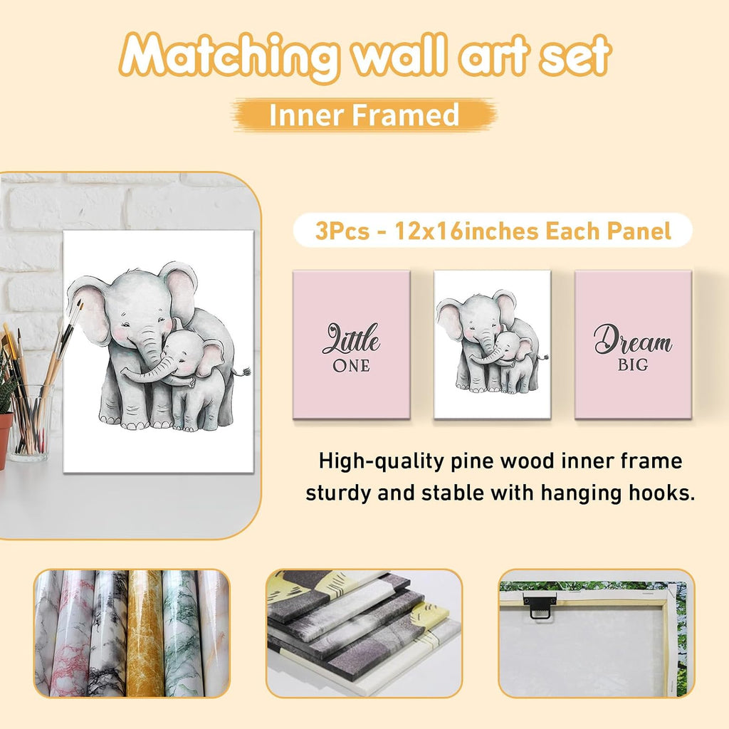 Terwex Personalized Baby Bedding Set, 5 Pcs Custom Baby Crib Sets with Name, Toddler Bedding Set for Baby Girls, Pink Elephants Double Layer Nursery Bedding Set, Customized Gifts for Infants Kids