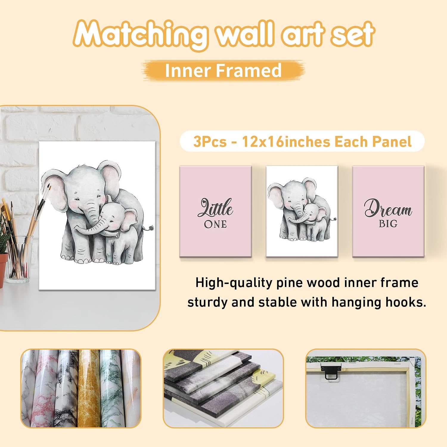 Terwex Personalized Baby Bedding Set, 5 Pcs Custom Baby Crib Sets with Name, Toddler Bedding Set for Baby Girls, Pink Elephants Double Layer Nursery Bedding Set, Customized Gifts for Infants Kids
