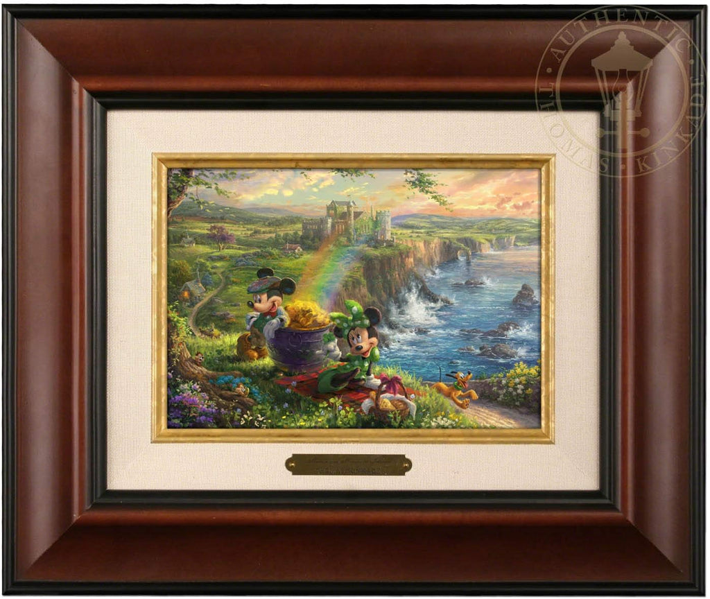 Thomas Kinkade Studios Mickey and Minnie in Ireland 5 x 7 Brushwork (Burl Frame)
