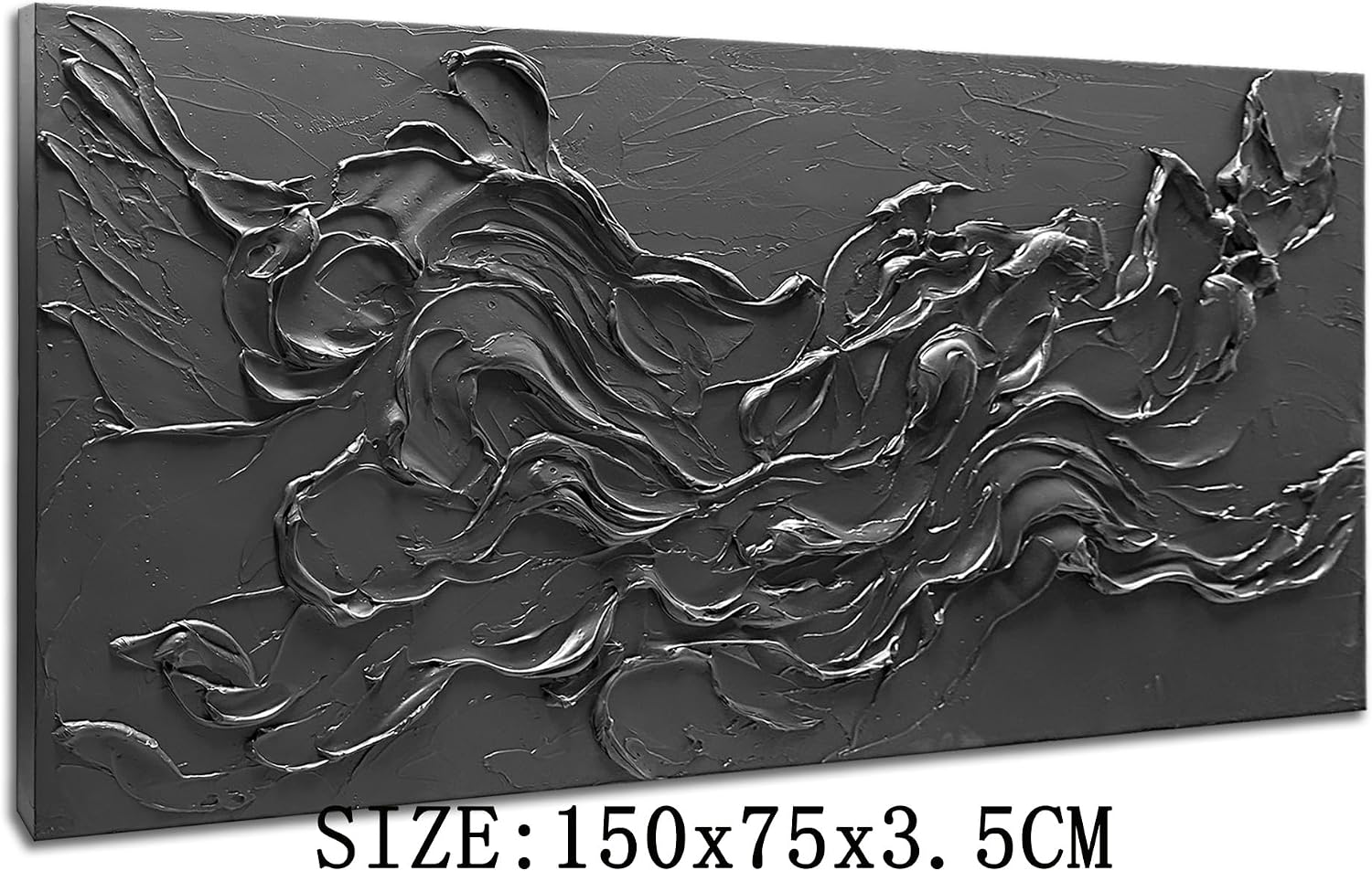 zoinart Hand Painted Large Black Wall Art 30'x60' Thick Texture Minimalist Oil Paintings Contemporary Art Oil on Canvas Abstract Textured Wall Art Pure Black Wall Art