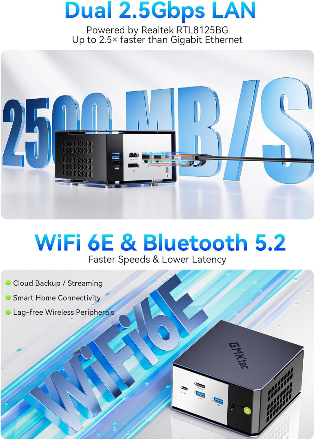 GMKtec K16 Mini PC Gaming AMD Ryzen7 7735HS 32GB LPDDR5 6400MT/s 1TB PCle 4.0 SSD Dual NIC LAN 2.5GbE, Oculink,Triple Display HDMI 2.0+DP1.4+USB4, WiFi6E, BT5.2