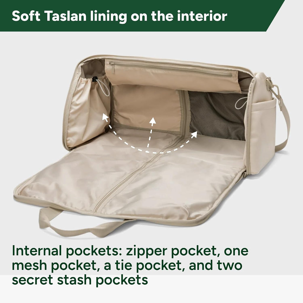 Halfday Convertible 2-in-1 Vegan Leather Premium Garment Duffel Weekender Bag 45L (Carry-on, Wrinkle-Free Travel, Hanging Suit Compartment, Shoe Pockets, Trolley Sleeve), Ivory