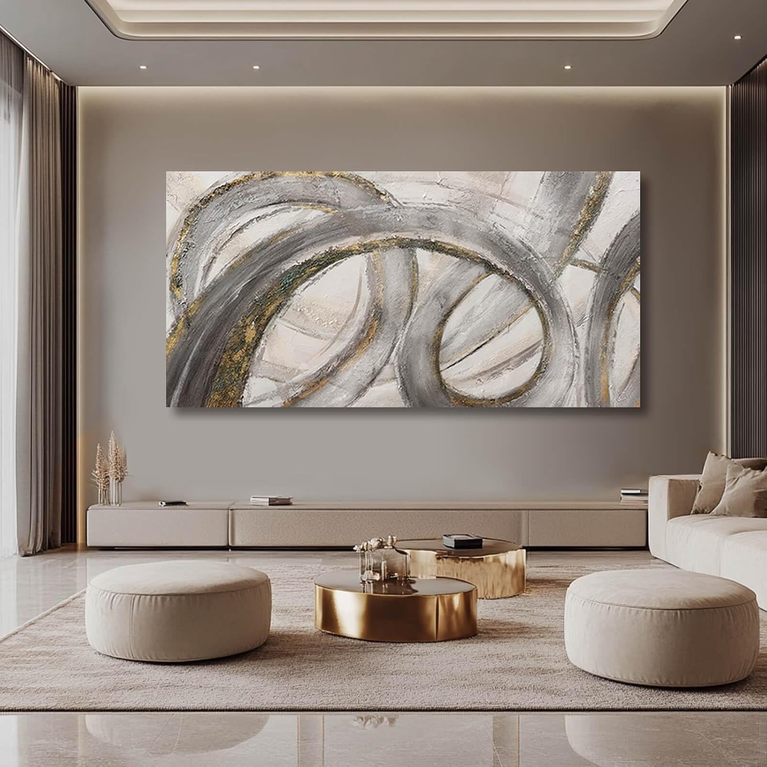 VAYIMDH Canvas Wall Art for Living Room Large Graffiti Wall Decor Grey and Beige Picture Painting for Home Office Bedroom 29'x 58' Ready to Hang