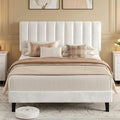 IDEALHOUSE White Bed Frame Full Size, Velvet Upholstered Platform Bed Frame with Adjustable Headboard (39.4–43.3'), Fits 8–12' Mattress, Noise-Free, No Box Spring Needed, Easy Assembly