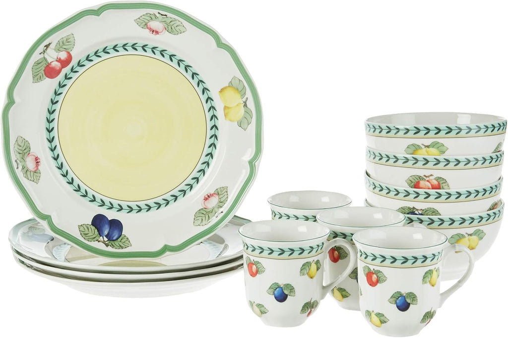 Villeroy & Boch French Garden 12-Piece Dinnerware Set, Service for 4, Plates, Bowls & Mugs, Premium Porcelain, Made in Germany, Dishwasher and Microwave Safe