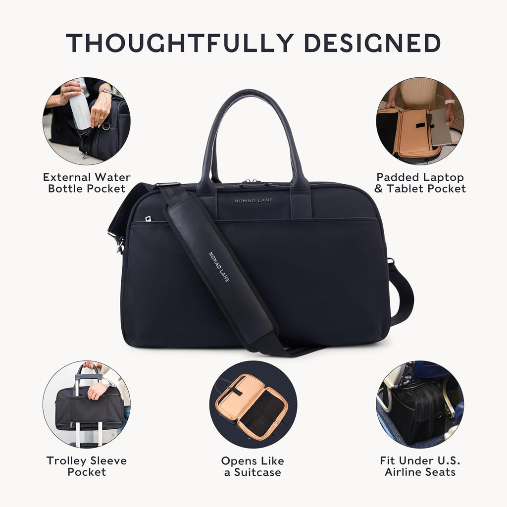 Nomad Lane Carry-On Luggage Duffel Bag, Durable & Lightweight Suitcase. Bento Bag, Personal Item Weekender Travel Bag for Men & Women, Black