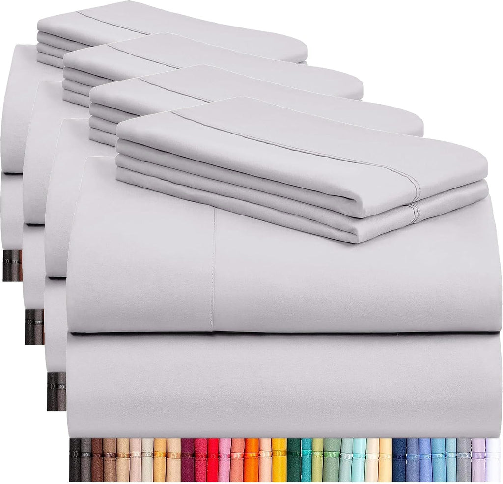 LuxClub 4 PC Sheet Set Bed Sheets Deep Pockets 16' Eco Friendly Wrinkle Free Cooling Machine Washable Hotel Bedding Silky Soft - Dove Gray Full (Pack of 4)