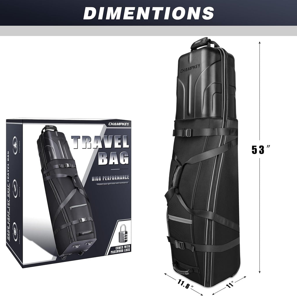 CHAMPKEY Premium Soft-Padded Golf Travel Bags for Airlines - Travel Golf Gags for Airlines with Premium Oxford Fabric and Oversized Wheels
