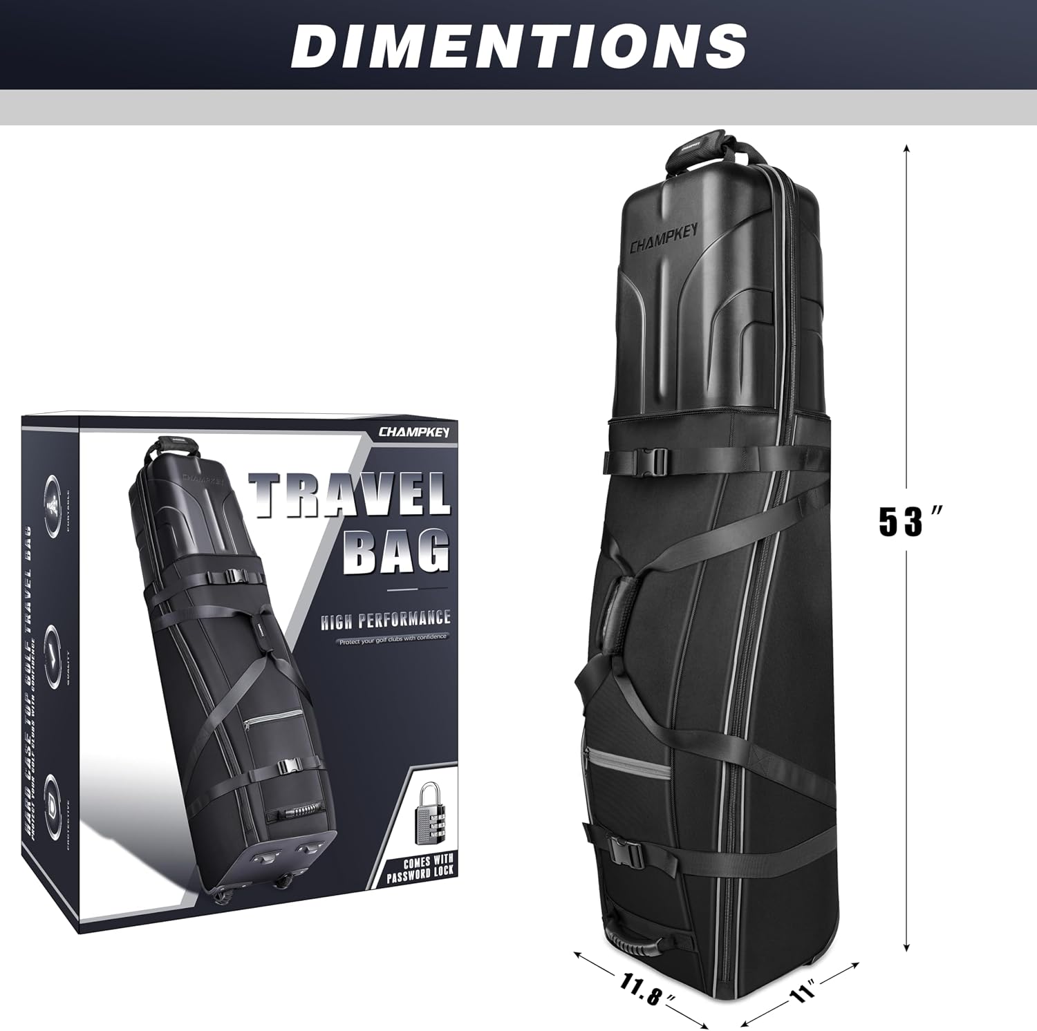 CHAMPKEY Premium Soft-Padded Golf Travel Bags for Airlines - Travel Golf Gags for Airlines with Premium Oxford Fabric and Oversized Wheels