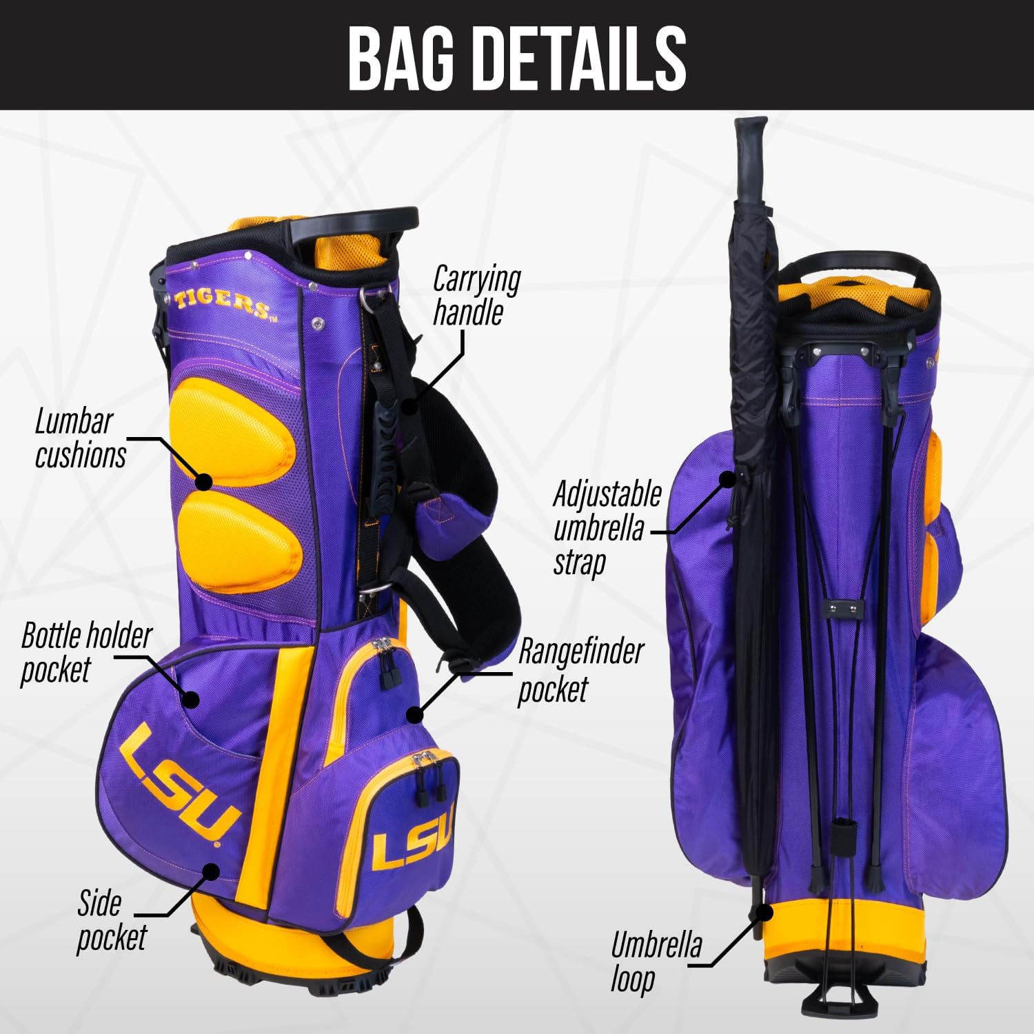 Team Golf NCAA Fairway Golf Stand Bag, Lightweight, 14-Way Top, Spring Action Stand, Insulated Cooler Pocket, Padded Strap, Umbrella Holder & Removable Rain Hood