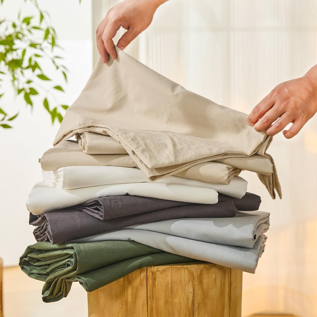 Bedlifes 100% French Flax Linen Sheets Set Queen Size - 6 Piece Extra Deep Pocket 18-24',Soft Breathable Queen Bed Sheets with Temperature Regulating & Moisture-Wicking(Flint Blue