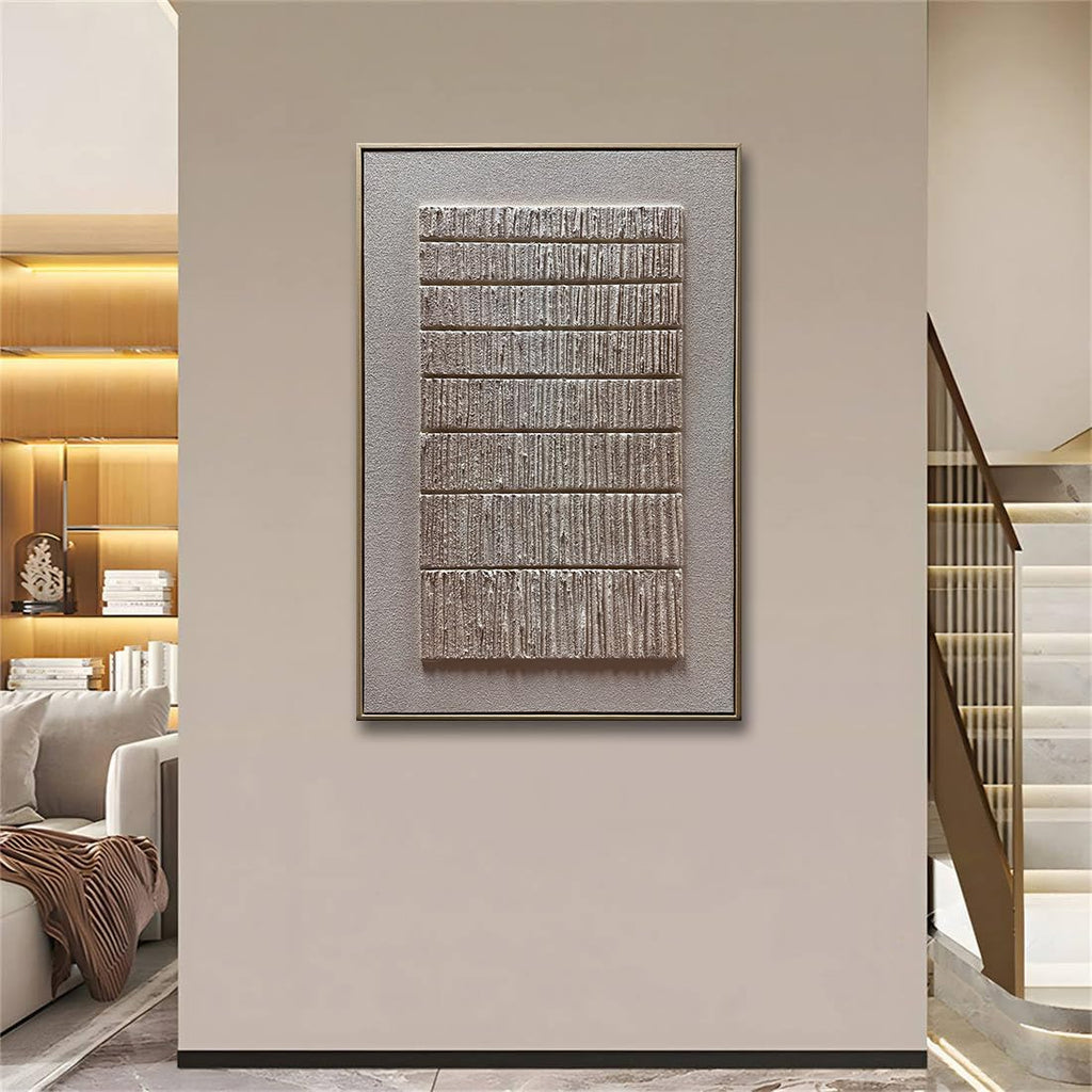 zoinart Beige Textured Wall Art with Dense Array Blocks, 24x36 inch Contemporary Minimalist Art Oil Painting Home Wall Decoration