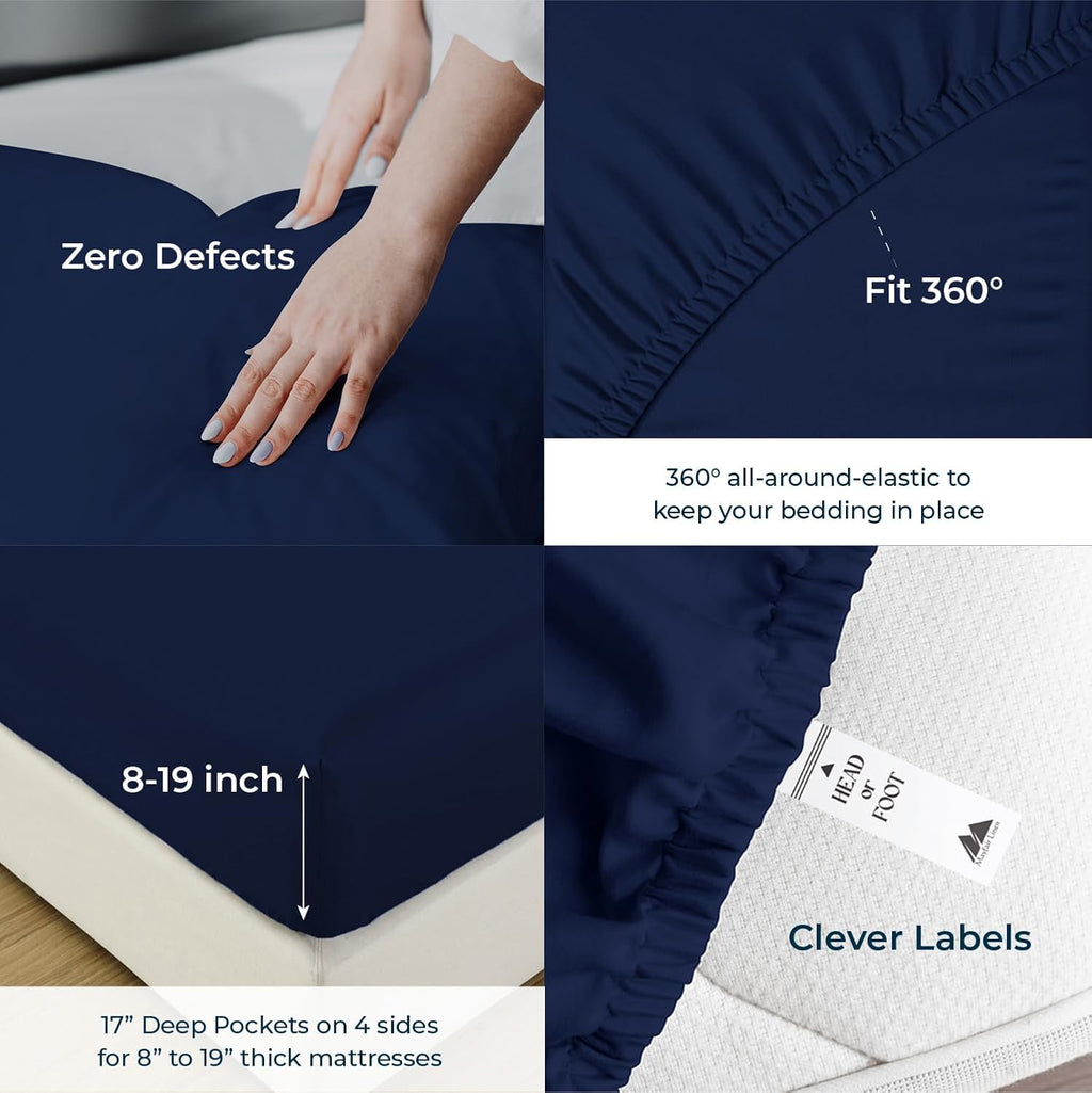 Mayfair Linen 100% Egyptian Cotton Sheets Queen Size - 1500 Series Queen Size Sheets Set Egyptian Cotton, Luxury Bedsheet (Navy Blue, 4 PC), Soft, Cooling, 17' Deep Pocket Sateen Weave Bedsheet Set