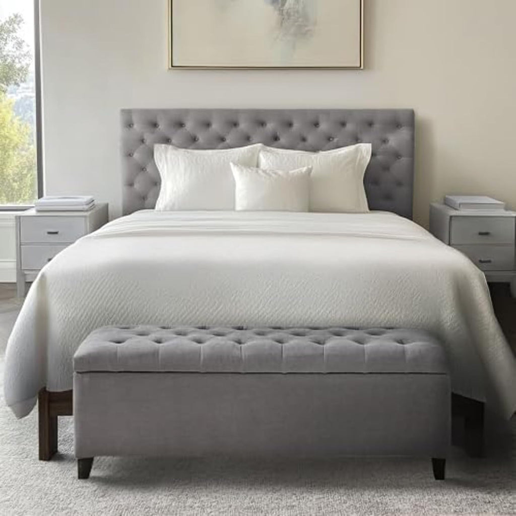 Madison Park Entryway Accent Bench for Living Room Flip Top Storage Chest, Shandra Tufted Top Upholstered Storage Bench End of Bed for Bedroom Furniture, Indoor Seating, 49'Wide, Grey