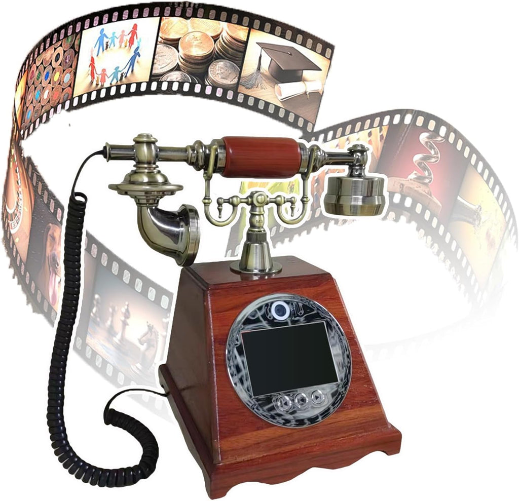 Customized Video Messages Message Book, Vintage Video Audio Guestbook Wedding Phone, Video Audio Guest Book Phone, 2K, 128G SD Card, Volume Adjustable, for Engagements Anniversaries A