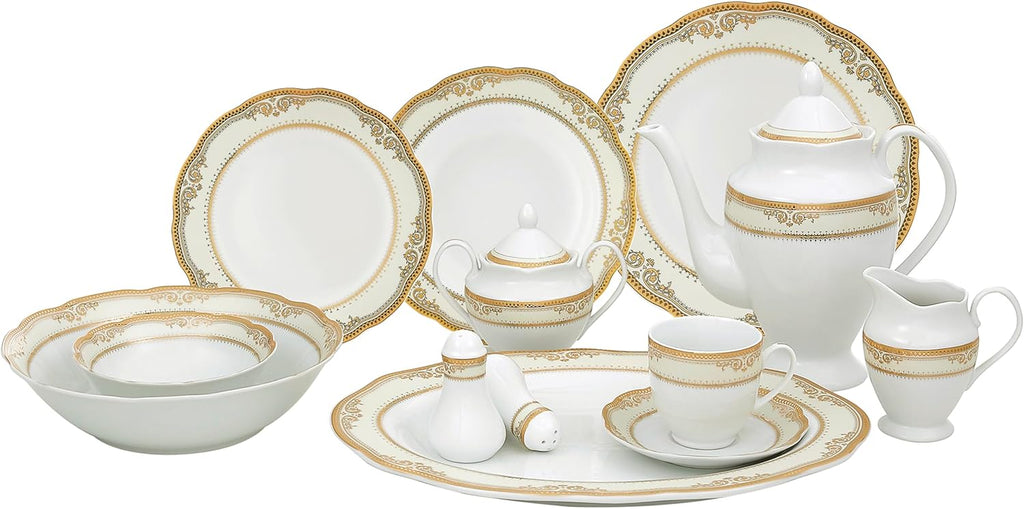 Lorenzo Import Isabella 57-Piece Wavy Porcelain Dinnerware Set