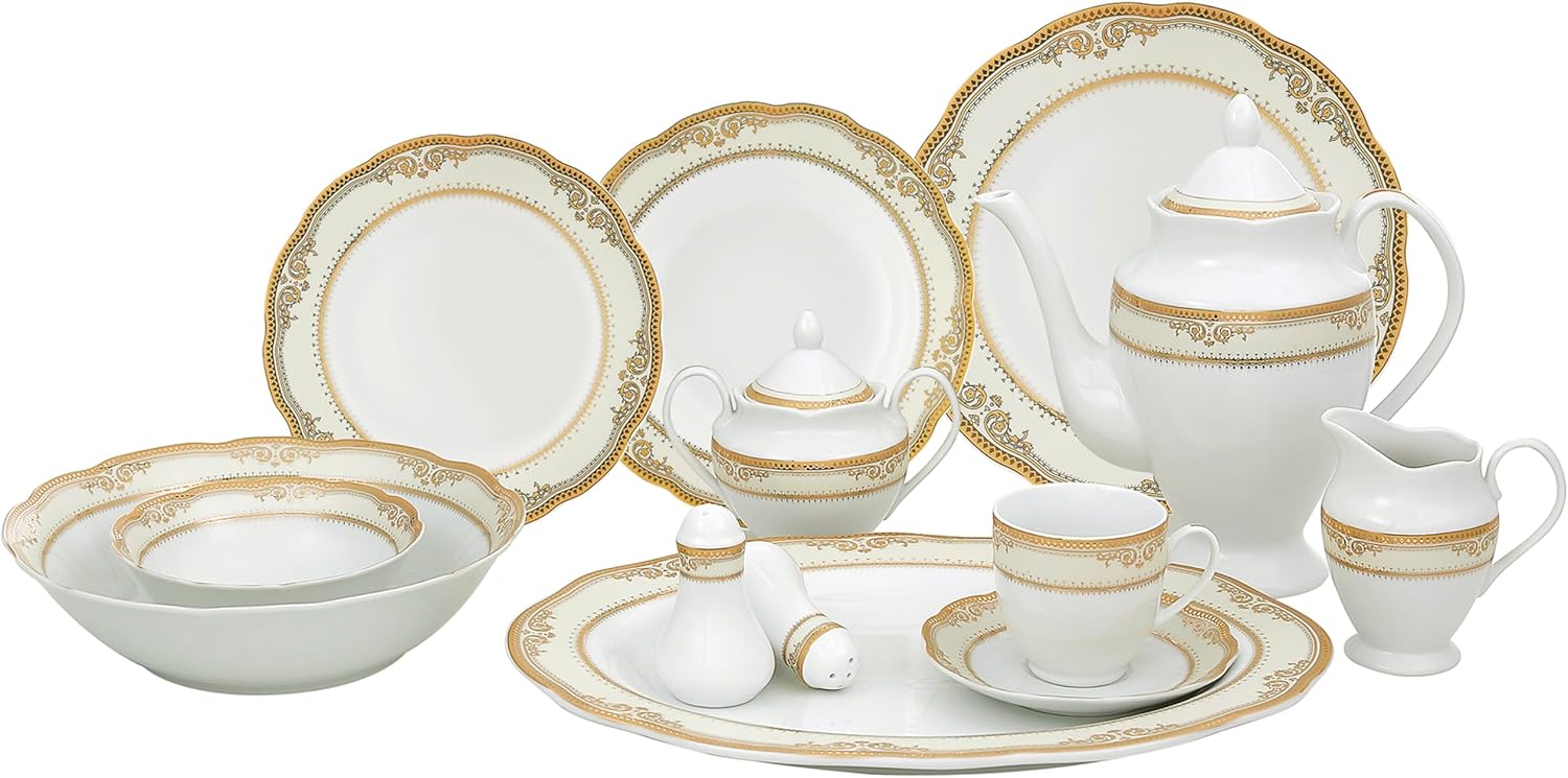 Lorenzo Import Isabella 57-Piece Wavy Porcelain Dinnerware Set