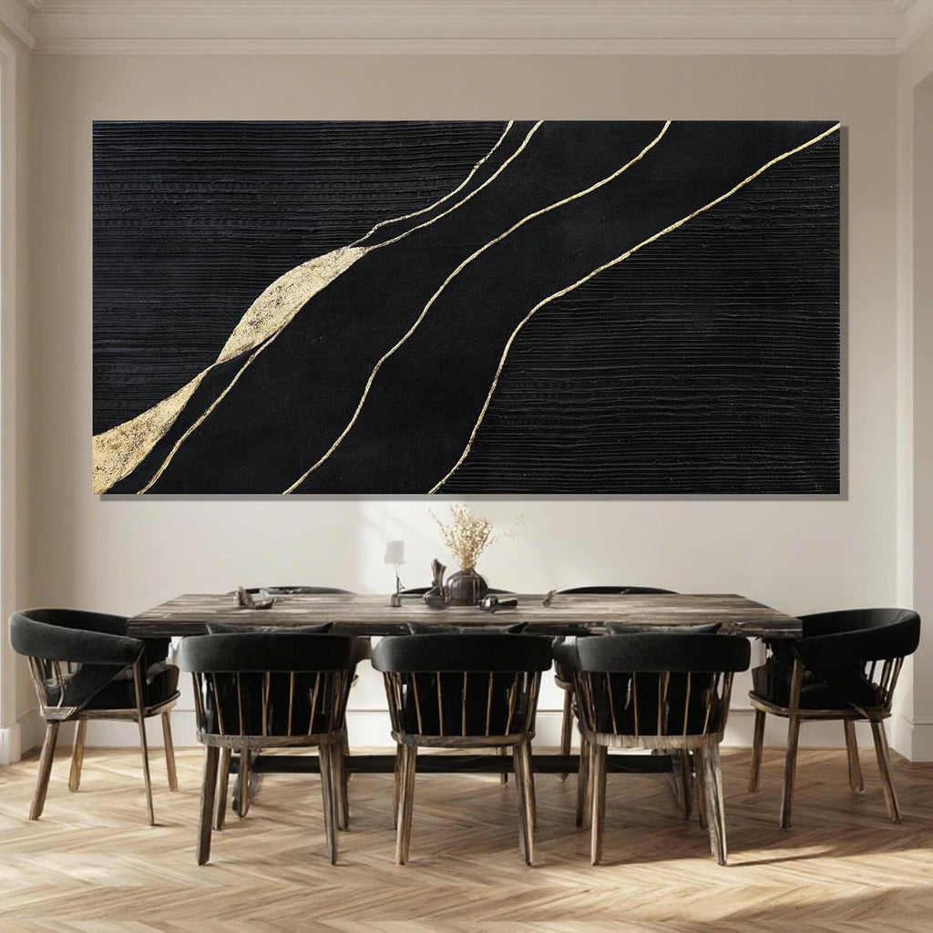 SHEYOYE Large Black Home Decor | Gold Canvas Wall Art, Modern Wall Decor, Hanging Decor Posters for Room, Abstract Wall Art for Living Room, Bedroom, Office or Hallway 29' x 58'