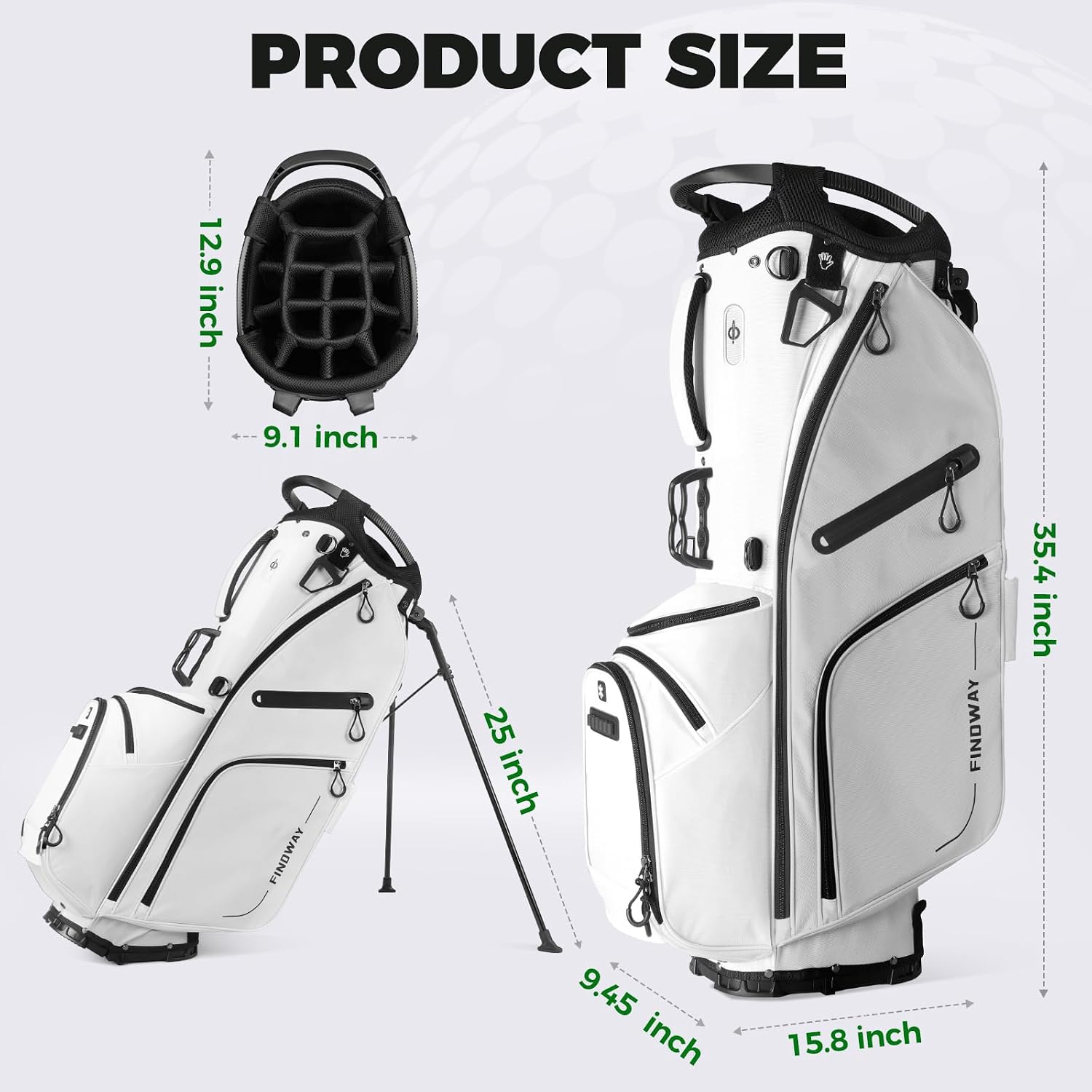 Findway 14 Way Golf Stand Bag, Lightweight Golf Bag with Stand for Men Women, Golf Club Carry Bag with Dual Strap, Rain Cover, Multiple Pockets, Golf Ball Holder