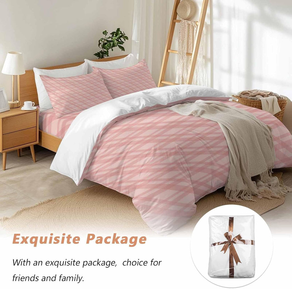 Prime Leader Pink Stripes Duvet Cover Set Queen Size 4 Pieces Modern Simple Light Pink Stripes Bedding Set with Zipper Closure, 1 Comforter Cover 86x86 Inches 1 Flat Sheet & 2 Pillow Cases