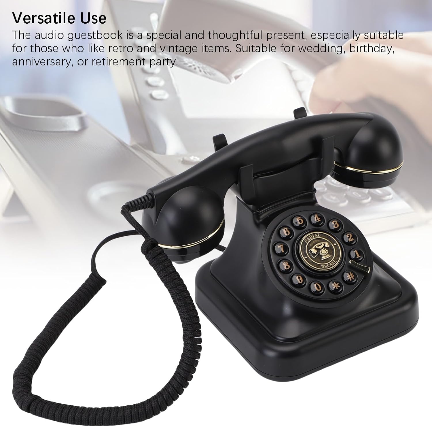 Fockety Audio Guest Book Wedding Phone, Retro Audio Guestbook to Preserve Your Special Occasions, Recording Wedding Phone Guest Book for Birthday Anniversary Party Graduation (Black)