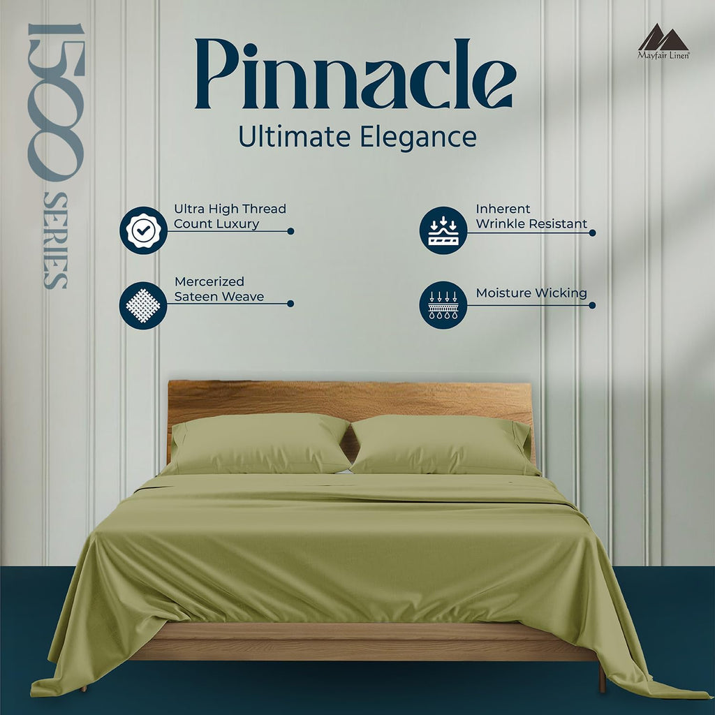 Mayfair Linen 100% Egyptian Cotton Sheets Queen Size - 1500 Series Queen Size Sheets Set Egyptian Cotton, Luxury Bedsheet (Sage Green, 4 PC), Soft, Cooling, 17' Deep Pocket Sateen Weave Bedsheet Set