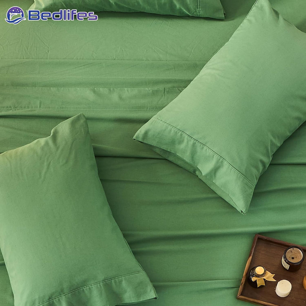 Bedlifes 100% French Pure Linen Sheets Queen Size Breathable and Cooling Flax Sheet Set Soft Durable and Moisture Wicking 16 Inch Deep Pocket-4 Piece(Queen,Sage Green)