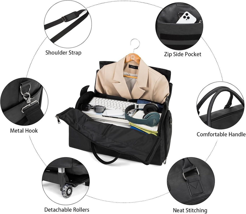 Rolling Garment Bag for Travel. Garment Duffle Bag Luggage Suit for Men and Women. Garment Bag with Wheels