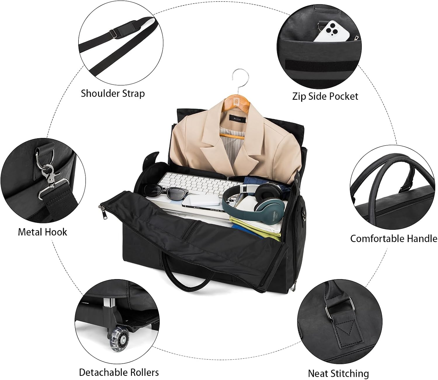 Rolling Garment Bag for Travel. Garment Duffle Bag Luggage Suit for Men and Women. Garment Bag with Wheels