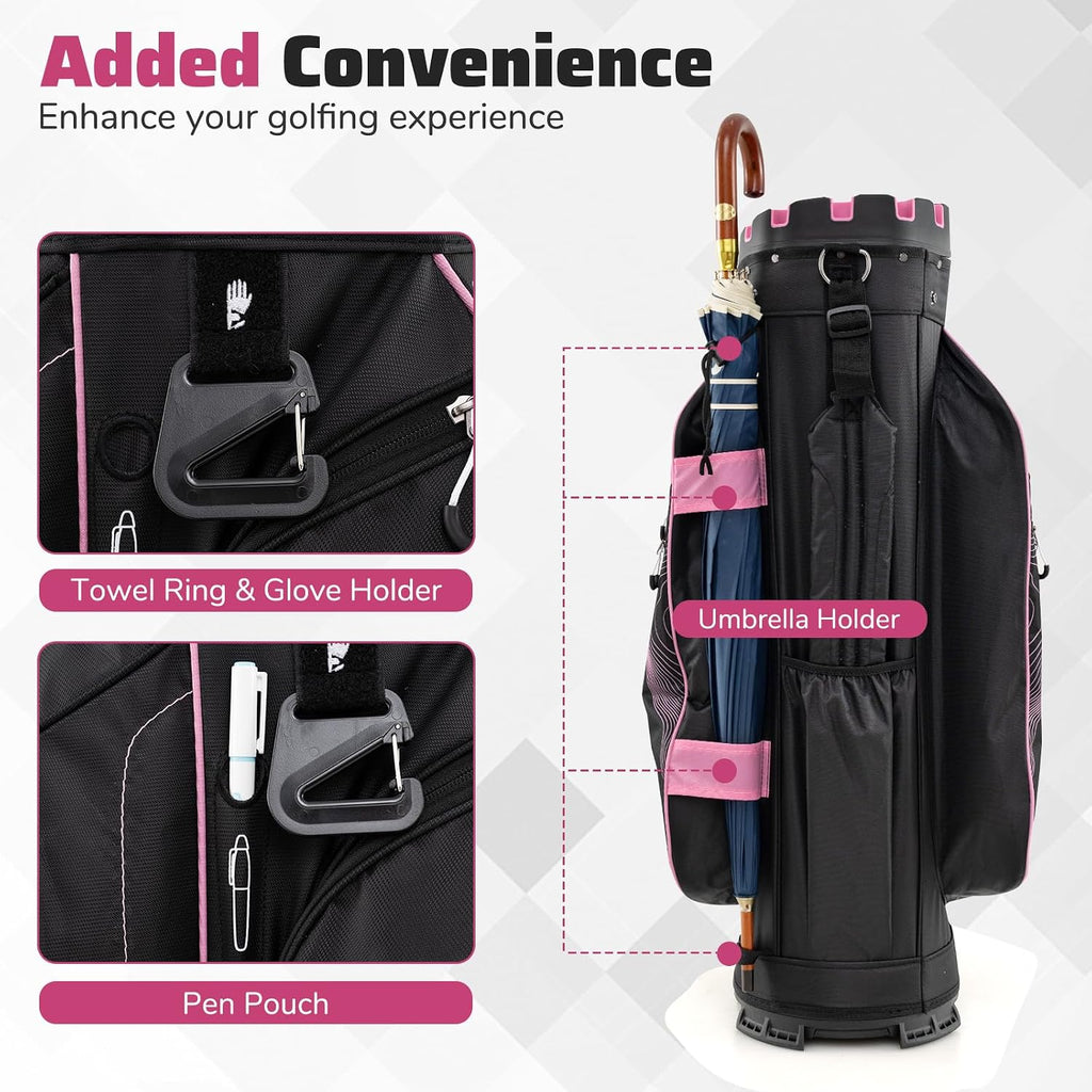 Goplus Lightweight Golf Cart Bag, Molded Lock Top Golf Club Bag w/14-Way Full Length Organizer Dividers, 11 Pockets, Cooler Bag, Straps, Umbrella Holder & Rain Hood for Men Women