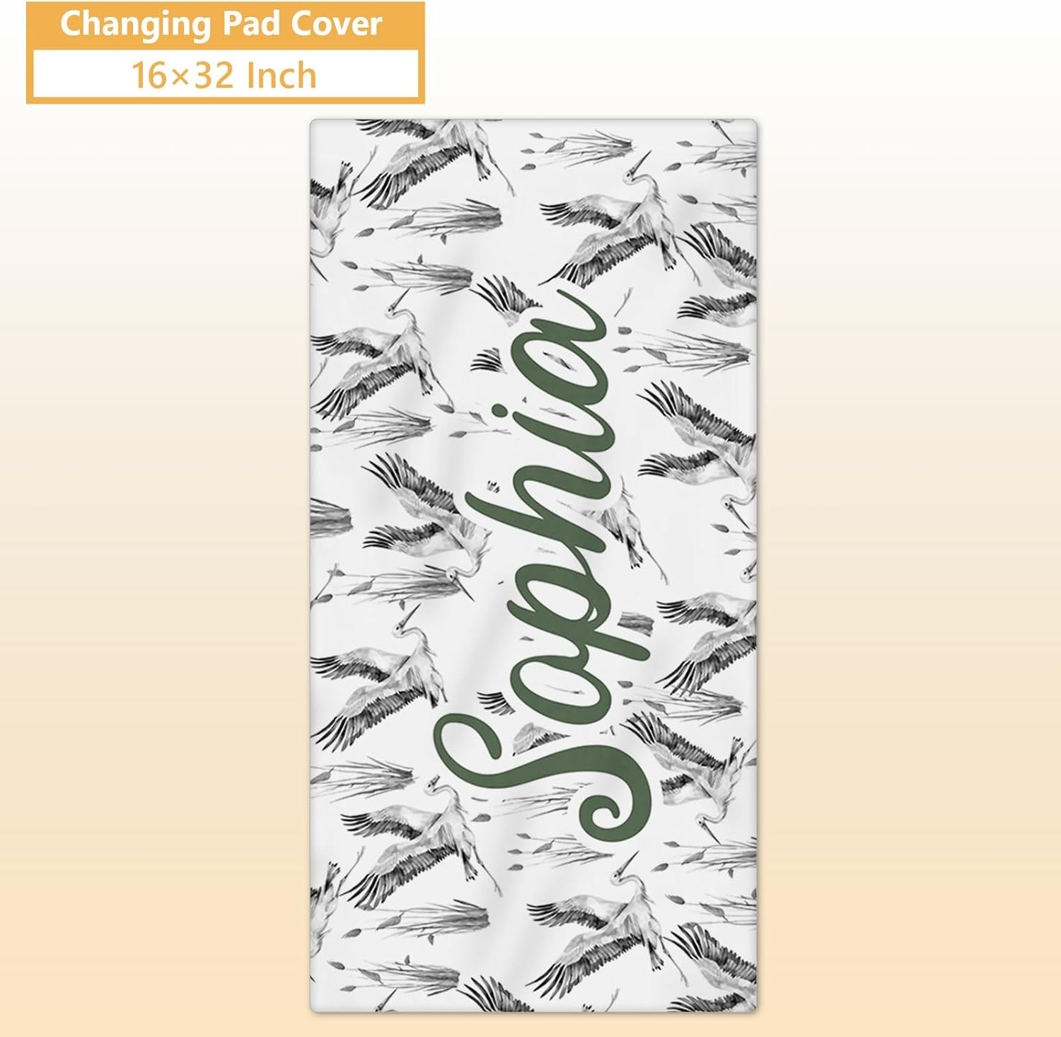 Terwex Custom Baby Crib Bedding Set, 5 Pcs Personalized Name Baby Crib Sets for Infant Toddler, Green Crane Nursery Bedding Set for Boy Girl, Double Layer Flannel Baby Bedding Sets Customized Gifts