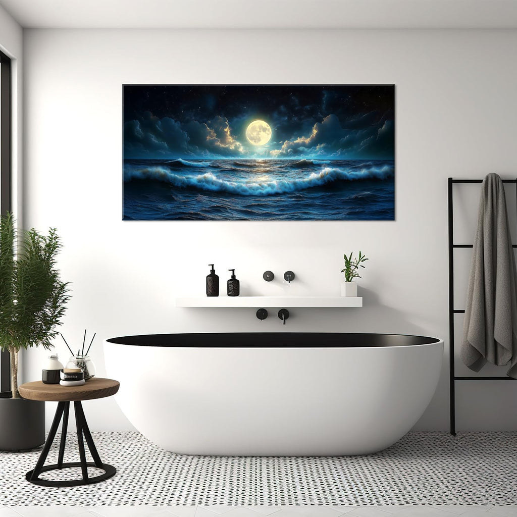 LAVIKARS Wall Art Moon Sea Ocean Vast Paintings Waterproof Canvas Prints Canvas Artwork Picture Modern Wall Art for Living Room Bedroom Home Office Kitchen Decor (28x58inch)