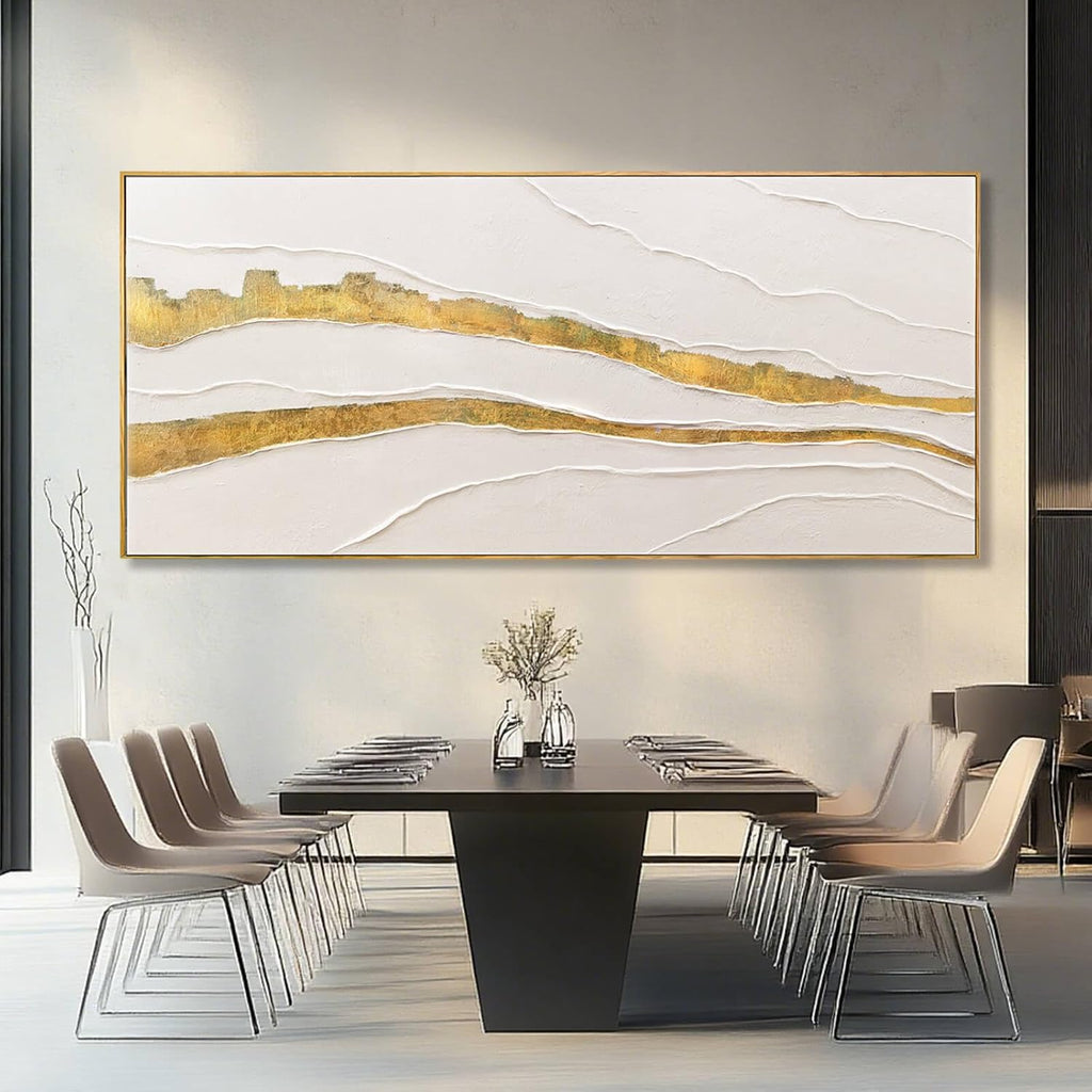 VAYIMDH White and Gold Oil Painting Wall Art Abstract Wall Decor Line Hanging Art 32'x70' Large Artwork for Living Room Decorative Pictures for Office