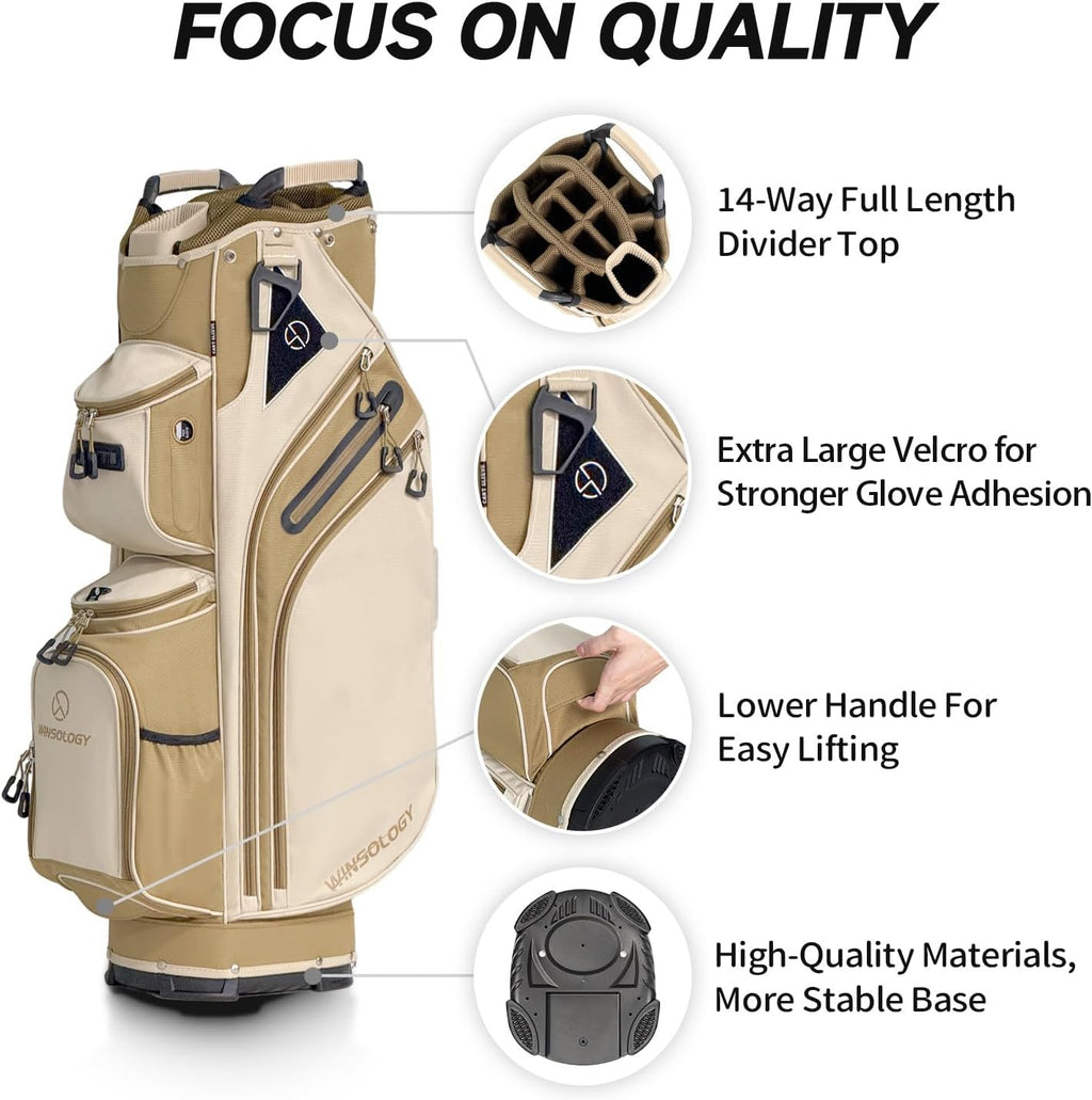 Max Lightweight Golf Cart Bag with Dual Handles and 14 Way Individual Full Length Dividers, Golf Club Bag with 11 Pockets, Large Putter Well, Double Strap Cooler for Men & Women