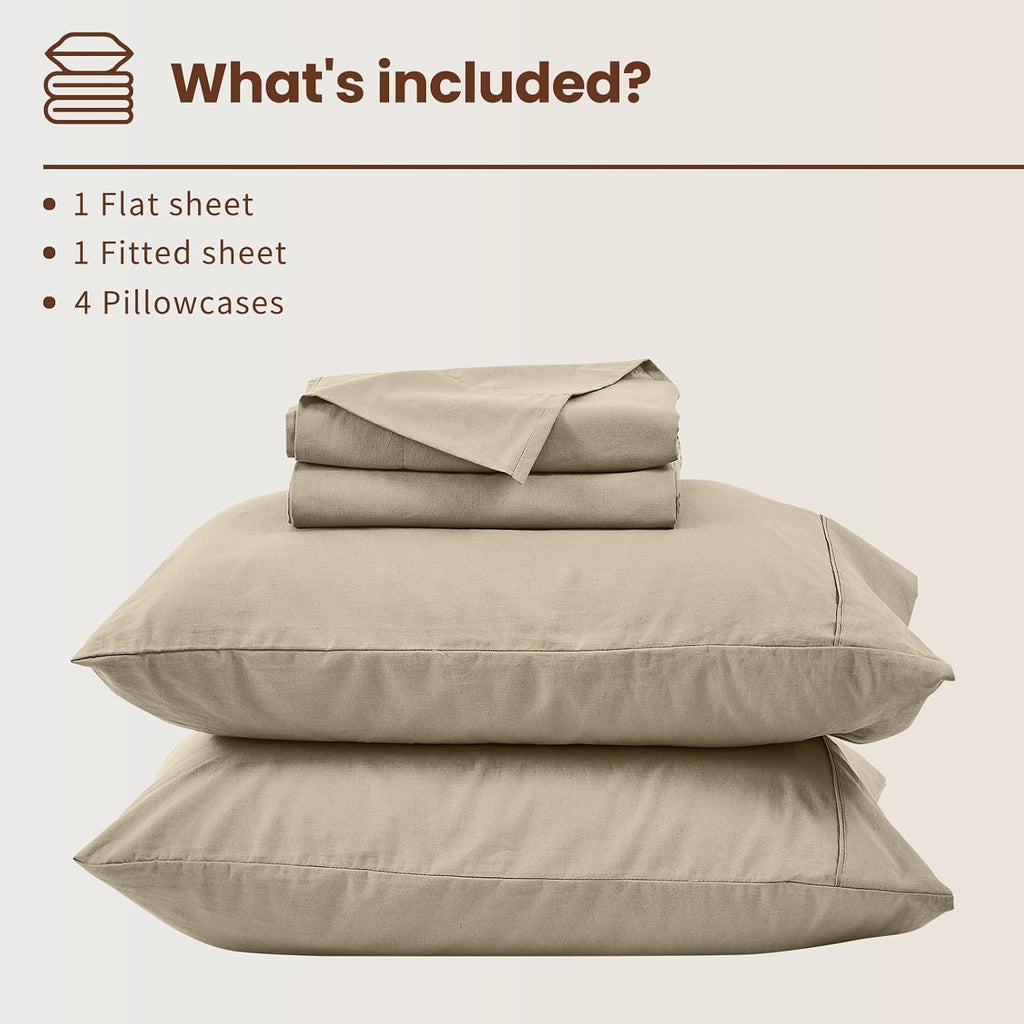 Bedlifes 100% French Flax Linen Sheets Set Queen Size - 6 Piece Extra Deep Pocket 18-24',Soft Breathable Queen Bed Sheets with Temperature Regulating & Moisture-Wicking(Taupe